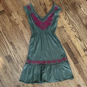 Johnny Was Green Dress with Pink Embroidery